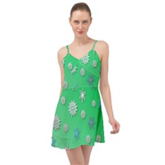 Snowflakes Winter Christmas Green Summer Time Chiffon Dress by HermanTelo