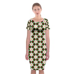 Pattern Flowers White Green Classic Short Sleeve Midi Dress by HermanTelo