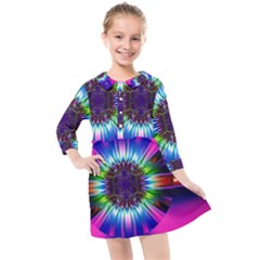 Abstract Art Fractal Creative Pink Kids  Quarter Sleeve Shirt Dress by Sudhe