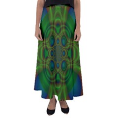 Abstract Background Design Green Flared Maxi Skirt by Sudhe