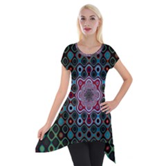 Digital Art Background Colors Short Sleeve Side Drop Tunic by Sudhe