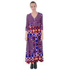 Digital Art Background Red Blue Button Up Maxi Dress by Sudhe