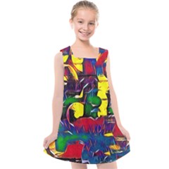 Colorful Shapes Abstract Painting                   Kids  Cross Back Dress by LalyLauraFLM