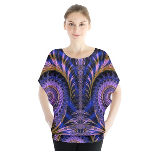 Abstract Fractal Pattern Artwork Batwing Chiffon Blouse by Sudhe