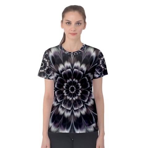 Abstract Digital Art Artwork Black White Women s Sport Mesh Tee by Pakrebo