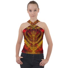 Abstract Art Artwork Fractal Design Cross Neck Velour Top by Pakrebo