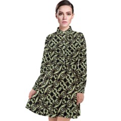 Modern Abstract Camouflage Patttern Long Sleeve Chiffon Shirt Dress by dflcprintsclothing