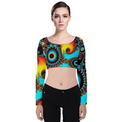 Artwork Fractal Digital Art Velvet Long Sleeve Crop Top by Pakrebo