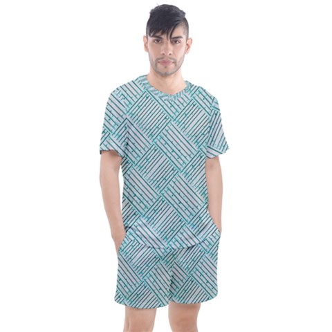 Wood Texture Diagonal Pastel Blue Men s Mesh Tee And Shorts Set by Mariart