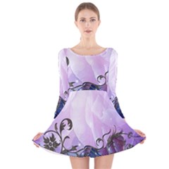 Elegant Floral Design Long Sleeve Velvet Skater Dress by FantasyWorld7