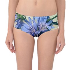 Blue Wildflowers Mid-waist Bikini Bottoms by bloomingvinedesign