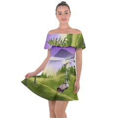 Digital Art Painting Landscape Off Shoulder Velour Dress by Wegoenart