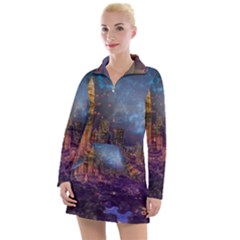 City Lights Skyline Buildings Women s Long Sleeve Casual Dress by Wegoenart