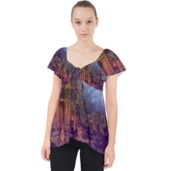 City Lights Skyline Buildings Lace Front Dolly Top by Wegoenart