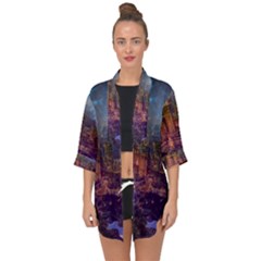 City Lights Skyline Buildings Open Front Chiffon Kimono by Wegoenart