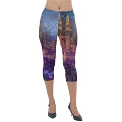 City Lights Skyline Buildings Lightweight Velour Capri Leggings  by Wegoenart