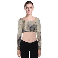 London Westminster Bridge Building Velvet Long Sleeve Crop Top by Wegoenart