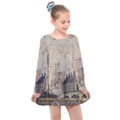 London Westminster Bridge Building Kids  Long Sleeve Dress by Wegoenart