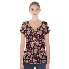 Pizza Pattern Short Sleeve Front Detail Top by bloomingvinedesign