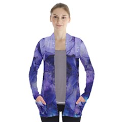 Blue Purple Ink                       Women s Open Front Pockets Cardigan by LalyLauraFLM