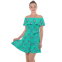 Zodiac Bat Pink Teal Off Shoulder Velour Dress by snowwhitegirl