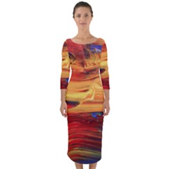 Rainbow Waves Quarter Sleeve Midi Bodycon Dress by WILLBIRDWELL