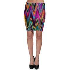 Multicolored Wave Distortion Zigzag Chevrons 2 Background Color Solid Black Bodycon Skirt by EDDArt