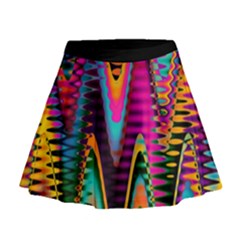 Multicolored Wave Distortion Zigzag Chevrons 2 Background Color Solid Black Mini Flare Skirt by EDDArt