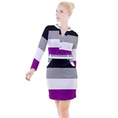 Asexual Pride Flag Lgbtq Button Long Sleeve Dress by lgbtnation