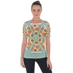 Pizza Slice Food Italian Shoulder Cut Out Short Sleeve Top by Pakrebo