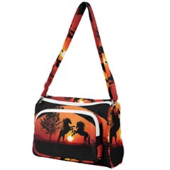 Sunset Horses Shadow Front Pocket Crossbody Bag by Bajindul