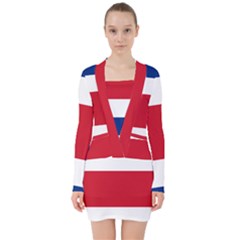 Costa Rica Flag V-neck Bodycon Long Sleeve Dress by FlagGallery