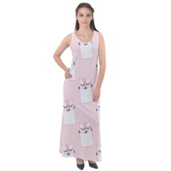 Pattern Pink Cute Sweet Fur Cats Sleeveless Velour Maxi Dress by Pakrebo