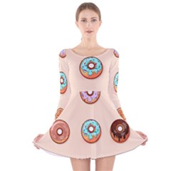 Donut Sweets Baking Food Tasty Long Sleeve Velvet Skater Dress by Pakrebo