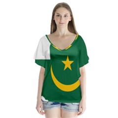 Mauritania Flag Map Geography V-neck Flutter Sleeve Top by Sapixe