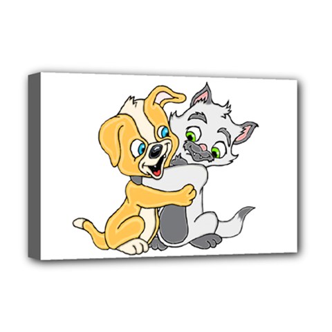 Puppy And Siamese Love Deluxe Canvas 18  X 12  (framed) by retrotoomoderndesigns