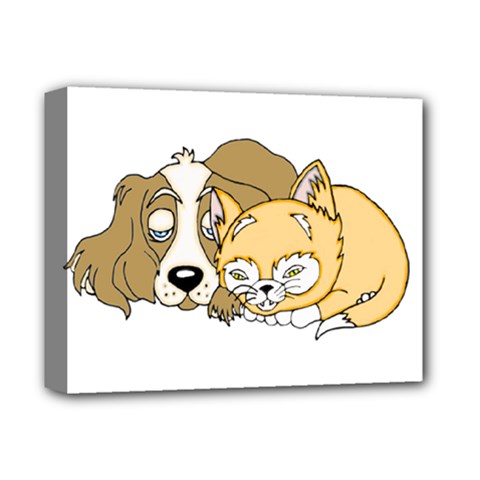 Dog And Kitten Nap Deluxe Canvas 14  X 11  (framed) by retrotoomoderndesigns