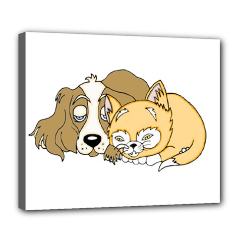 Dog And Kitten Nap Deluxe Canvas 24  X 20  (framed) by retrotoomoderndesigns