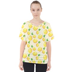 Fruits Template Lemons Yellow V-neck Dolman Drape Top by Pakrebo