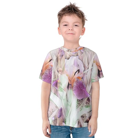 Iris Digital Painting Flower Pastel Kids  Cotton Tee by Pakrebo