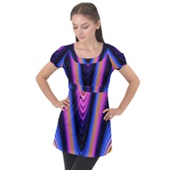 Wave Line Waveform Sound Purple Puff Sleeve Tunic Top by HermanTelo