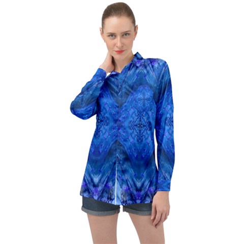 Boho Bohemian Hippie Tie Dye Cobalt Long Sleeve Satin Shirt by CrypticFragmentsDesign