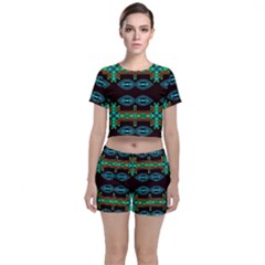 Ovals And Tribal Shapes                              Crop Top And Shorts Co-ord Set by LalyLauraFLM