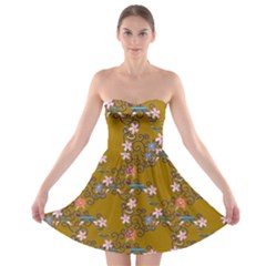 Textile Flowers Pattern Strapless Bra Top Dress by HermanTelo