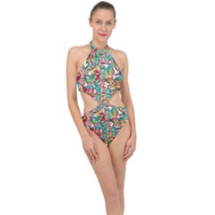Colorful Paint Strokes On A White Background                                 Halter Side Cut Swimsuit by LalyLauraFLM