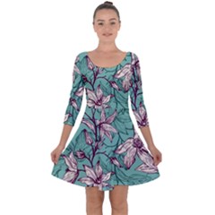 Vintage Floral Pattern Quarter Sleeve Skater Dress by Sobalvarro