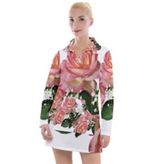 Roses Pink Leaves Flowers Perfume Women s Long Sleeve Casual Dress by Simbadda