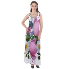 Flowers Roses Pink White Blooms Sleeveless Velour Maxi Dress by Simbadda