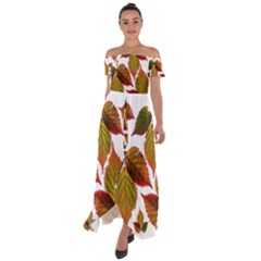 Leaves Autumn Fall Colorful Off Shoulder Open Front Chiffon Dress by Simbadda