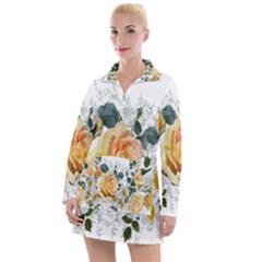 Flowers Roses White Yellow Women s Long Sleeve Casual Dress by Simbadda